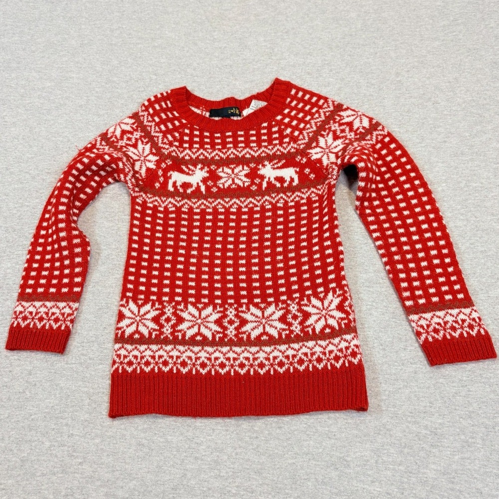 2 Hip Holiday Sweater Girls 4 Red Nordic Fair Isle Reindeer Snowflake Crewneck